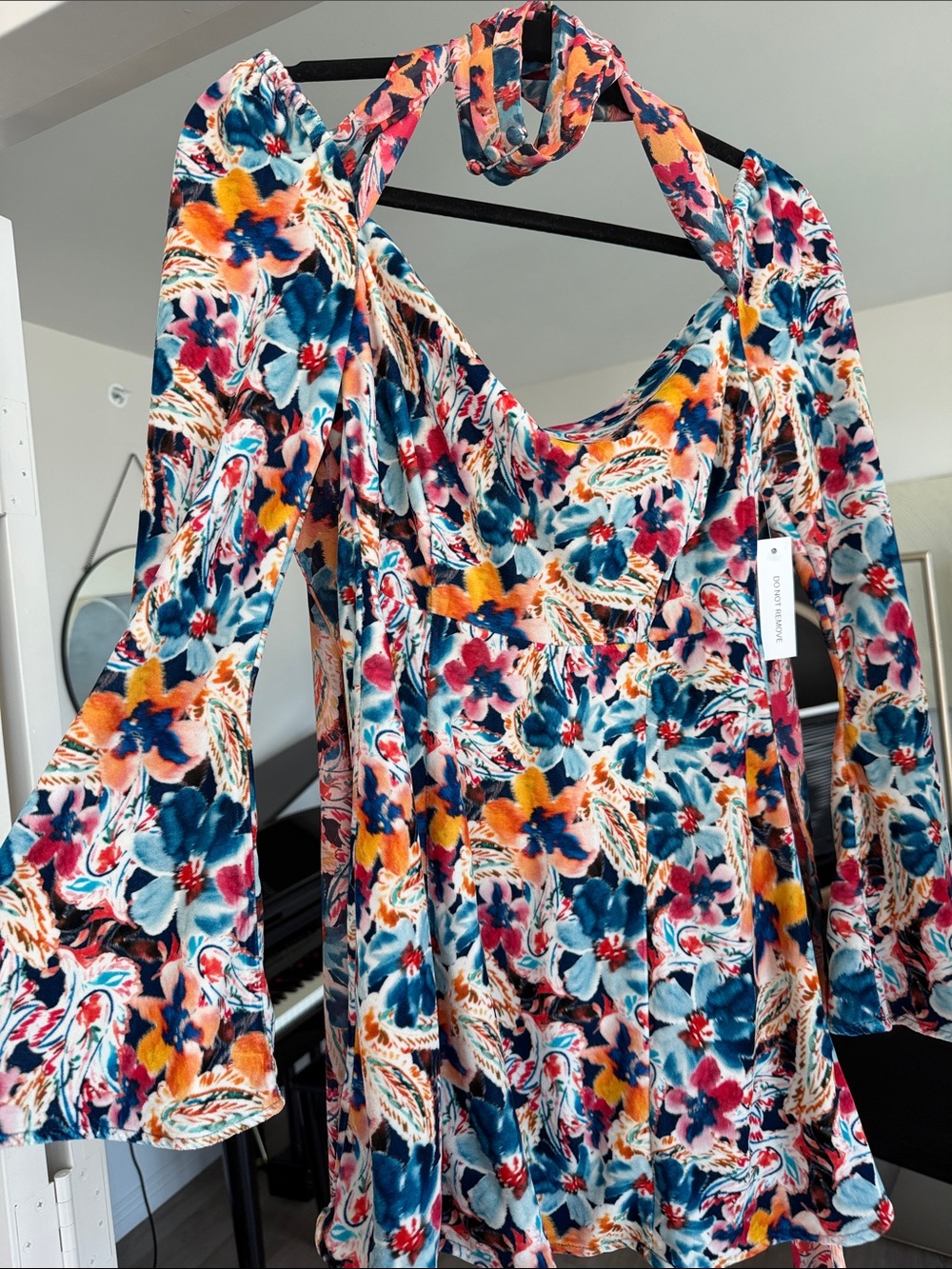 For Love & Lemons Multicolor Floral Velvet Halter Tunic
